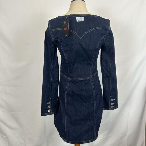 New Levi's Women's Small Veda Denim Dress Scoop Neck NWT Dark Wash S levis - Picture 2 of 7